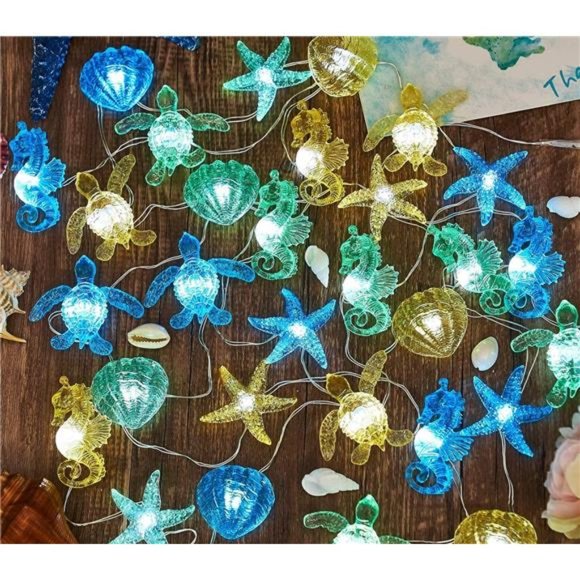 Ocean Themed String Lights Marine Life Night Lights Beach Décor Sea Turtle - Picture 1 of 6